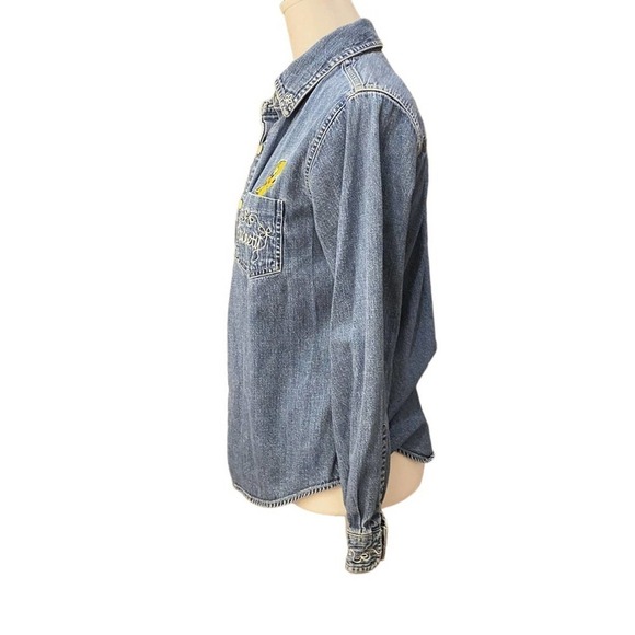Warner bros looney tunes tweety bird denim y2k pocket button down shirt small - Picture 5 of 11